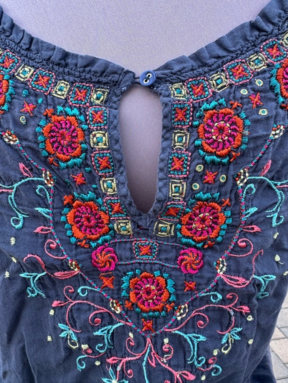 Johnny Was Navy Embroidered Floral Peasant Top - Picture 6 of 8